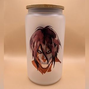Attack on Titan Coffee Cup w/ Lid & Straw. Eren & Attack Titan. Personalizable.